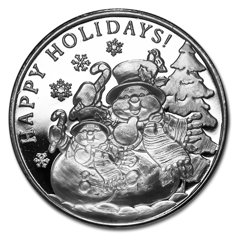 2022 Happy Holidays Snowman Family 1 oz Silver Round