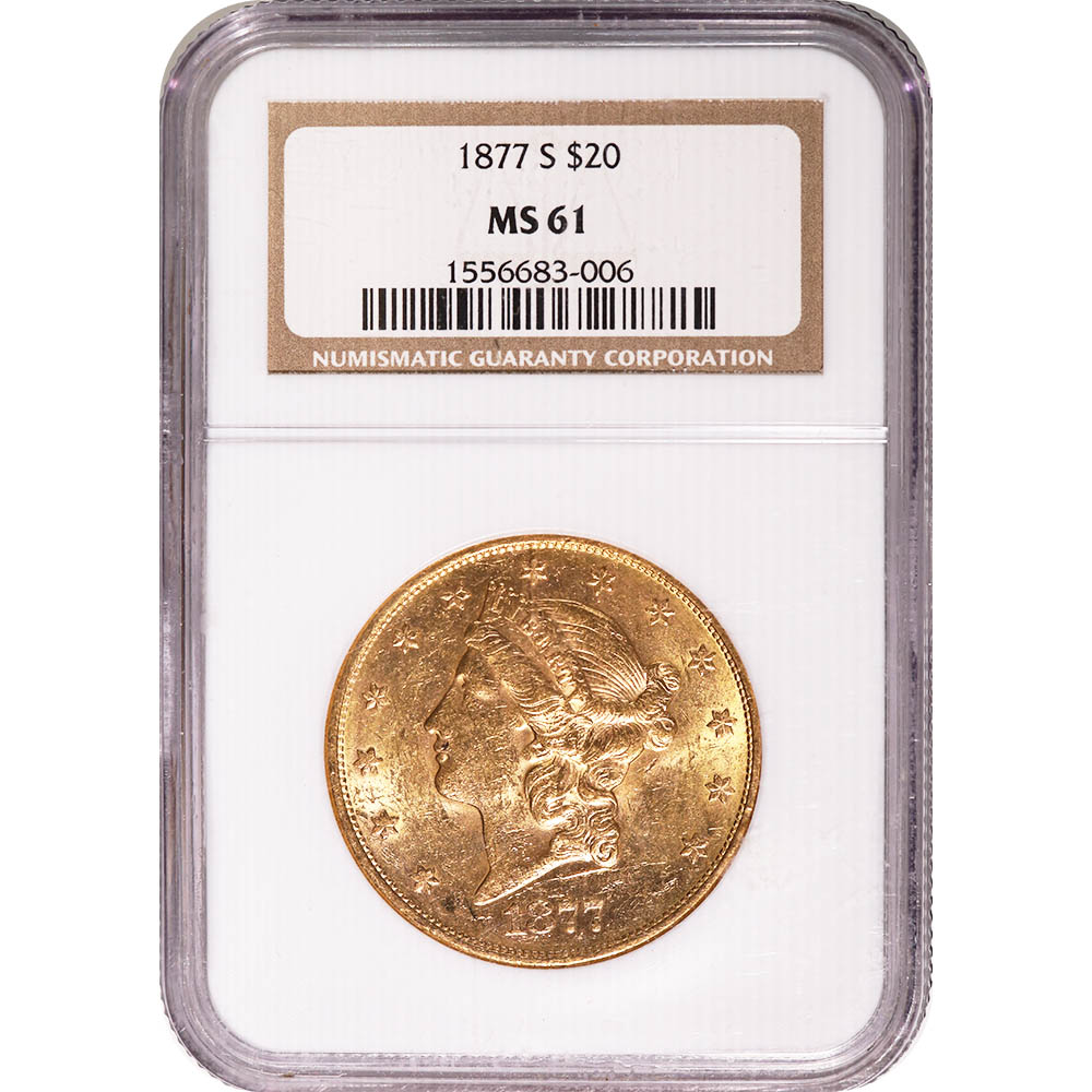 Certified $20 Gold Liberty 1877-S MS61 NGC