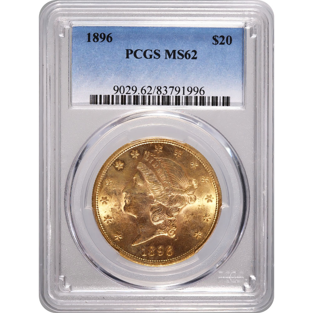 Certified US Gold $20 Liberty 1896 MS62 PCGS