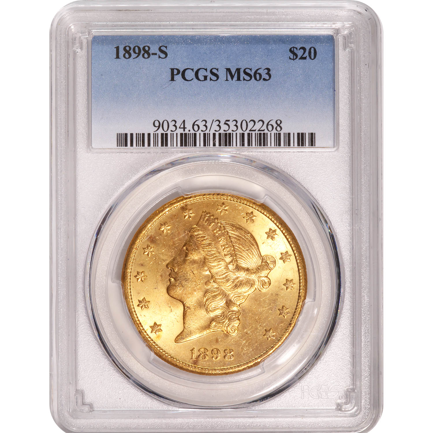 Certified US Gold $20 Liberty 1898-S MS63 PCGS