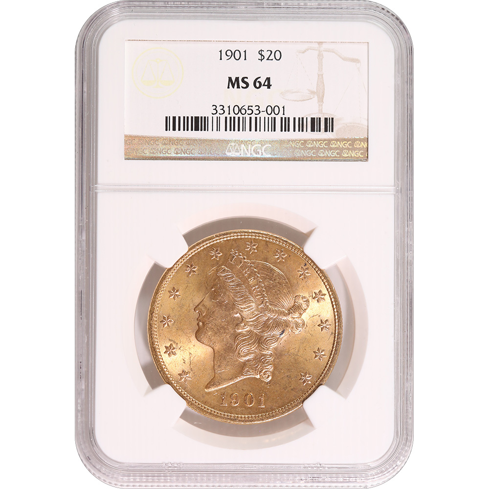 Certified $20 Gold Liberty 1901 MS64 NGC