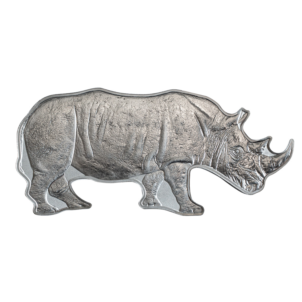 2022 Solomon Islands 1 oz African Rhino Shaped Silver Coin