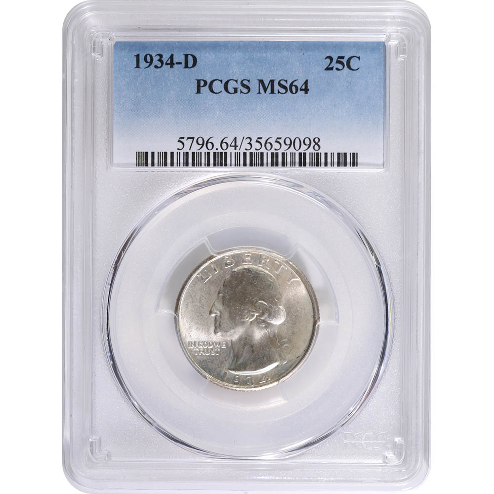 Certified Washington Quarter 1934-D MS64 PCGS