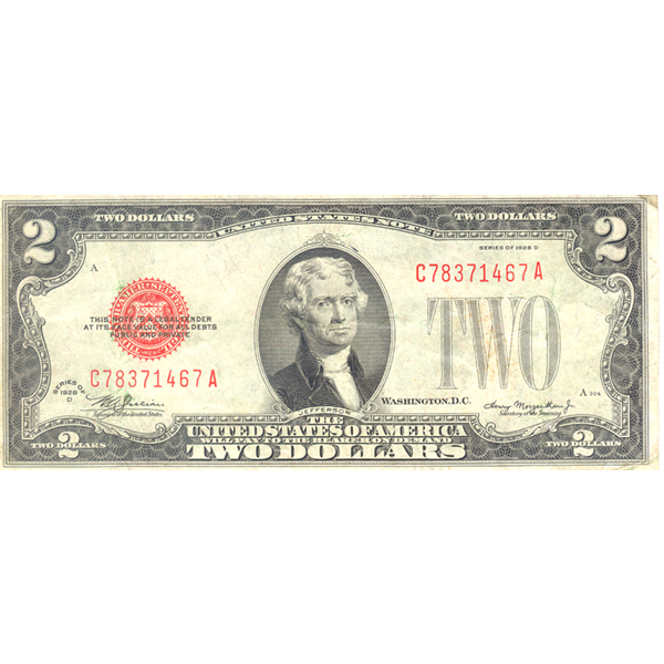 1928 Series $2 small size legal tender note F-VF