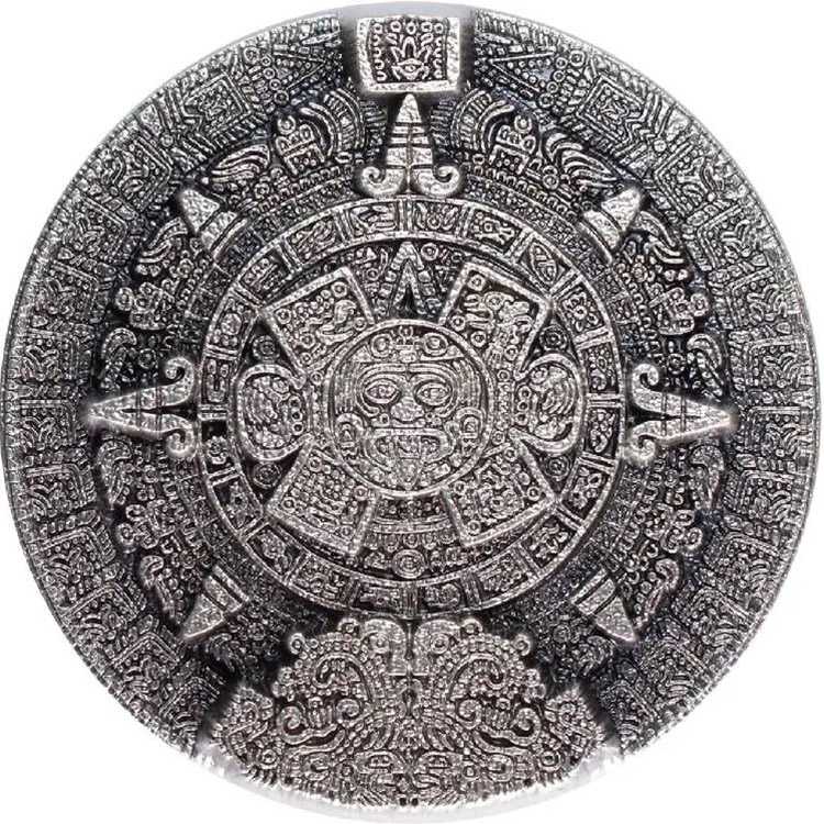 Aztec Sun Stone Calendar 2 Oz 999 Silver Stacker Antique South Korea