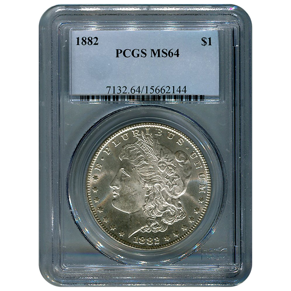 Certified Morgan Silver Dollar 1882 MS64 PCGS