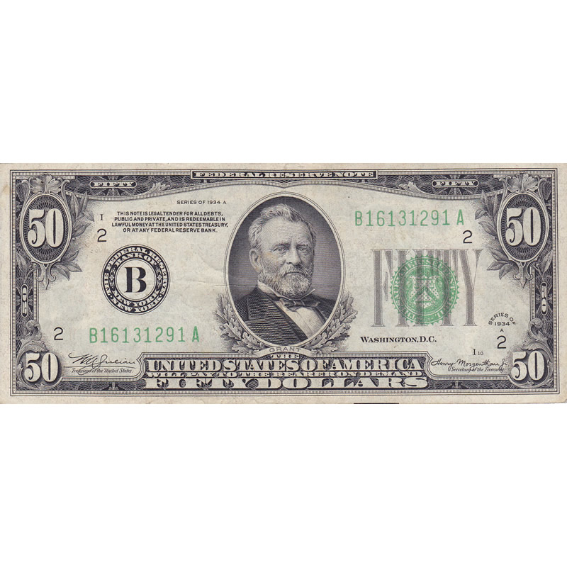 1934 series $50 Federal Reserve Note F-VF