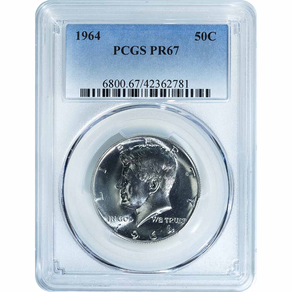Certified Kennedy Half Dollar 1964 PR67 PCGS