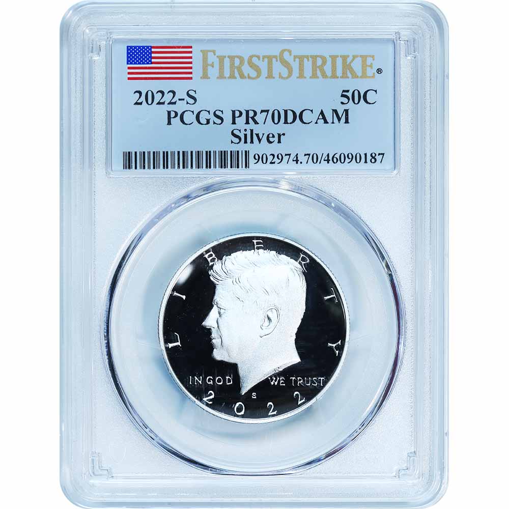 Certified Kennedy Half Dollar 2022-S Silver PR70 PCGS First Strike