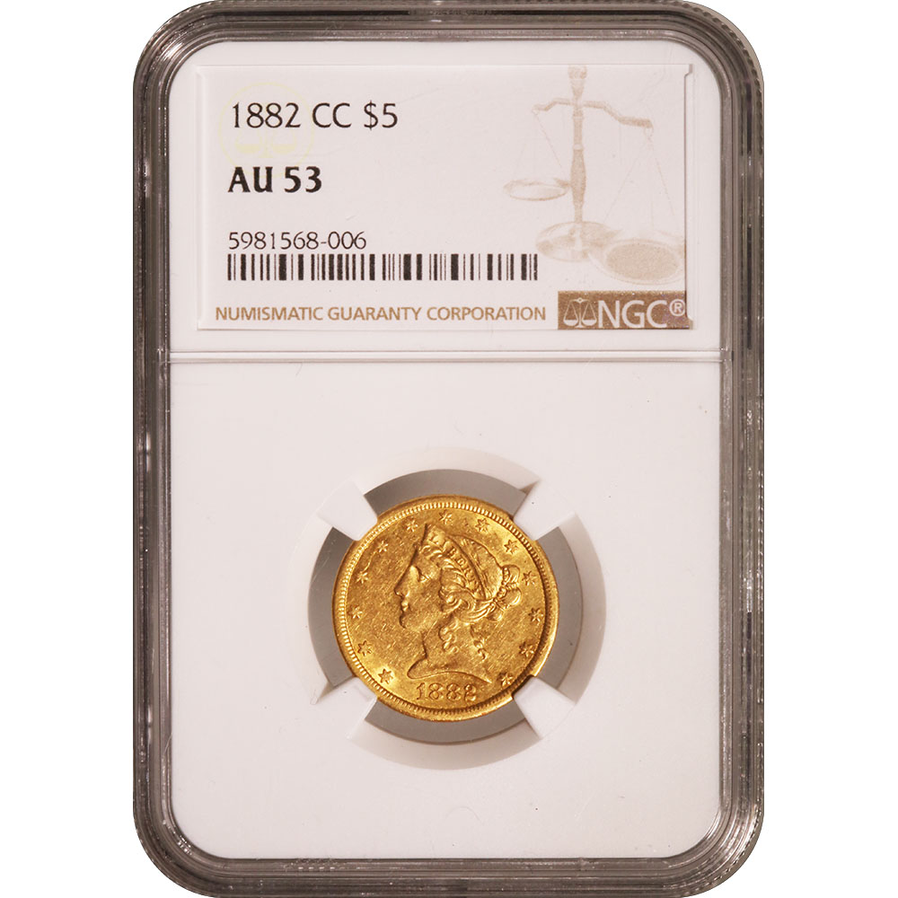 Certified US Gold $5 Liberty 1882-CC AU53 NGC