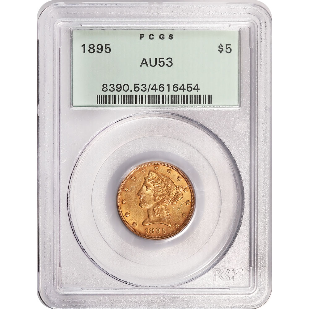Certified $5 Gold Liberty 1895 AU53 PCGS