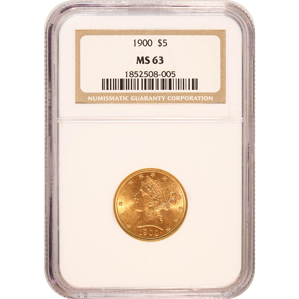 Certified US Gold $5 Liberty 1900 MS63 NGC