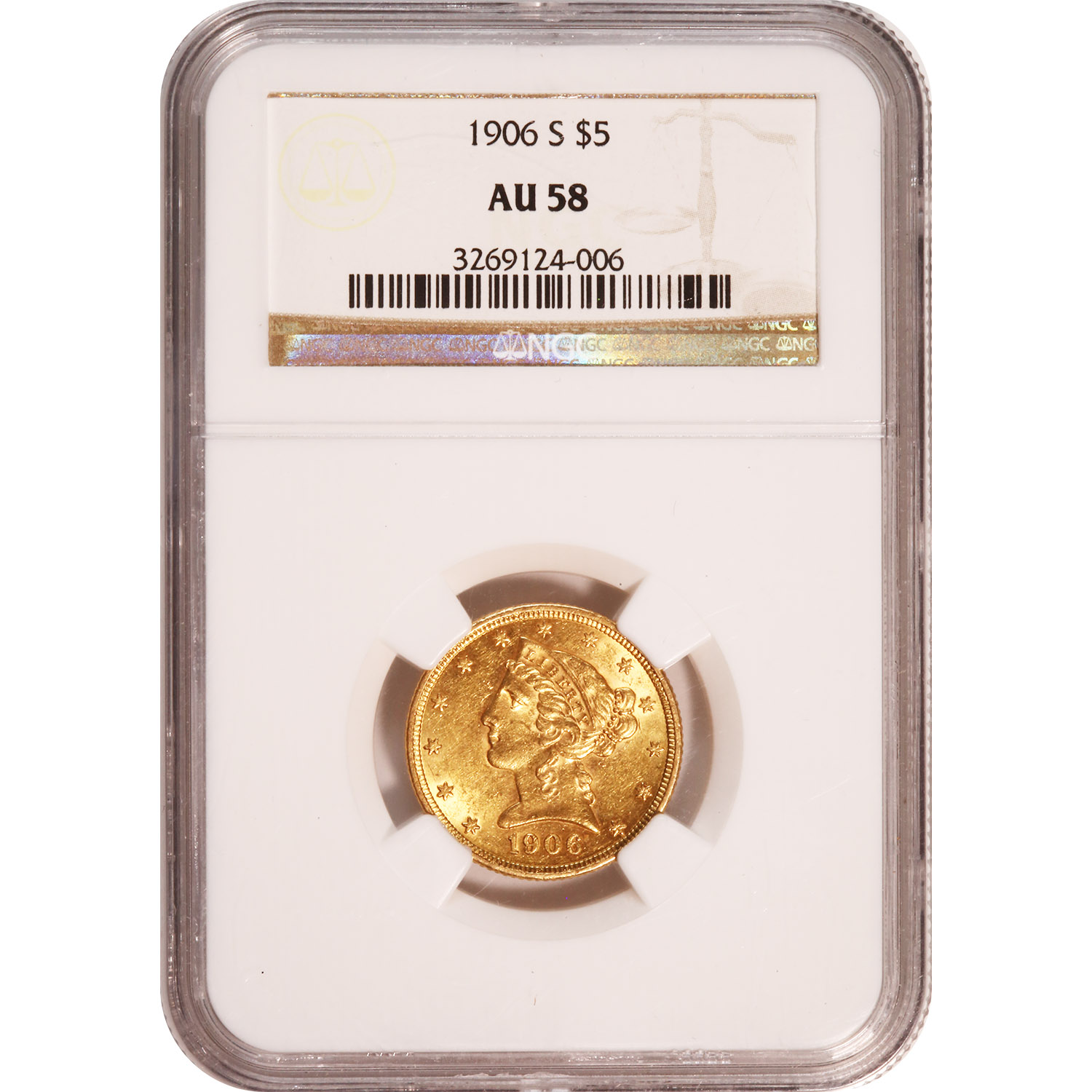 Certified $5 Gold Indian 1911-S AU50 NGC