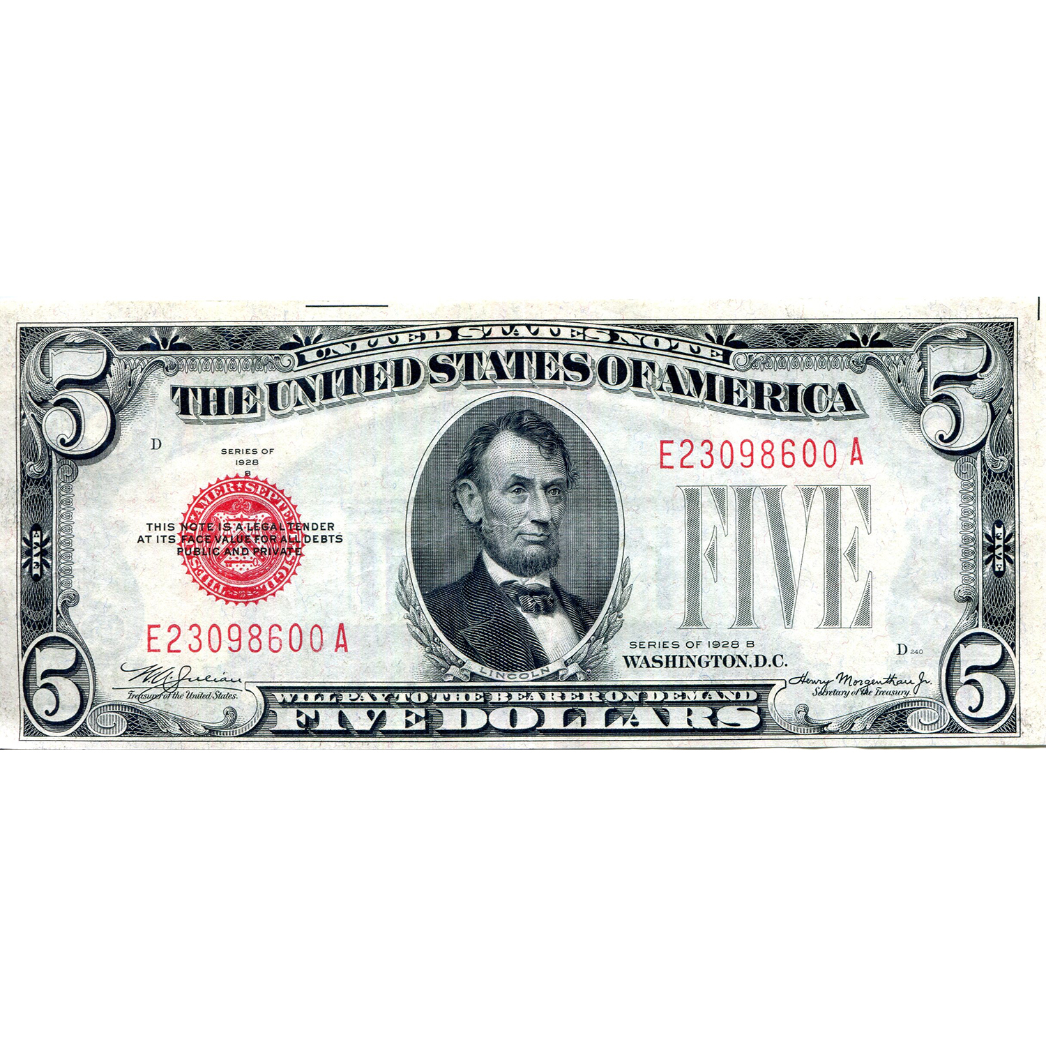 1928B $5 United States Note Red Seal XF