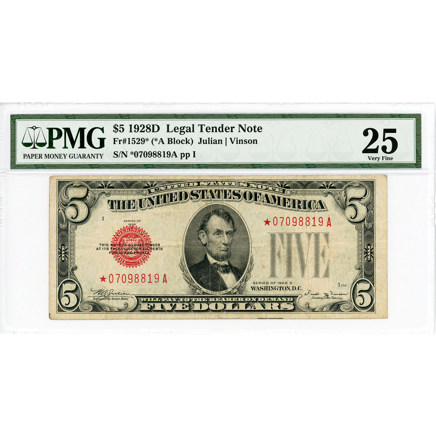 1928D $5 STAR Legal Tender Note VF25 PMG