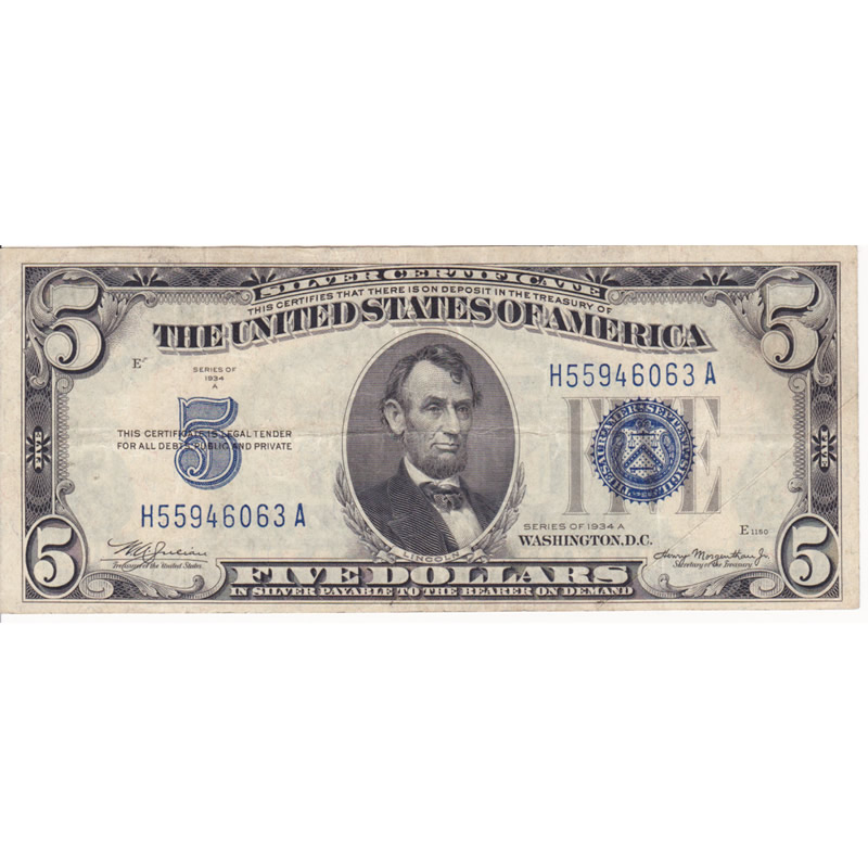 1934A $5 Silver Certificate F-VF