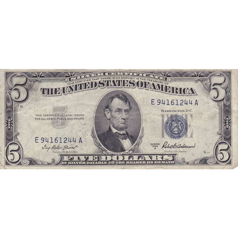 1953A $5 Silver Certificate F-VF