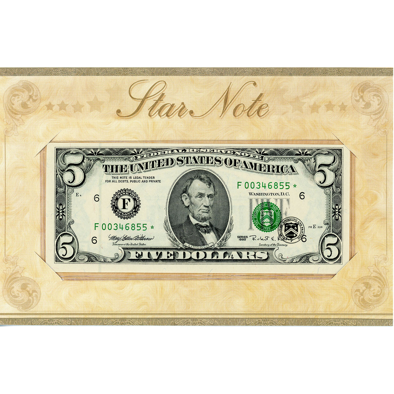 1995 $5 STAR Note 6-F Atlanta Reserve Bank BEP Folder CU