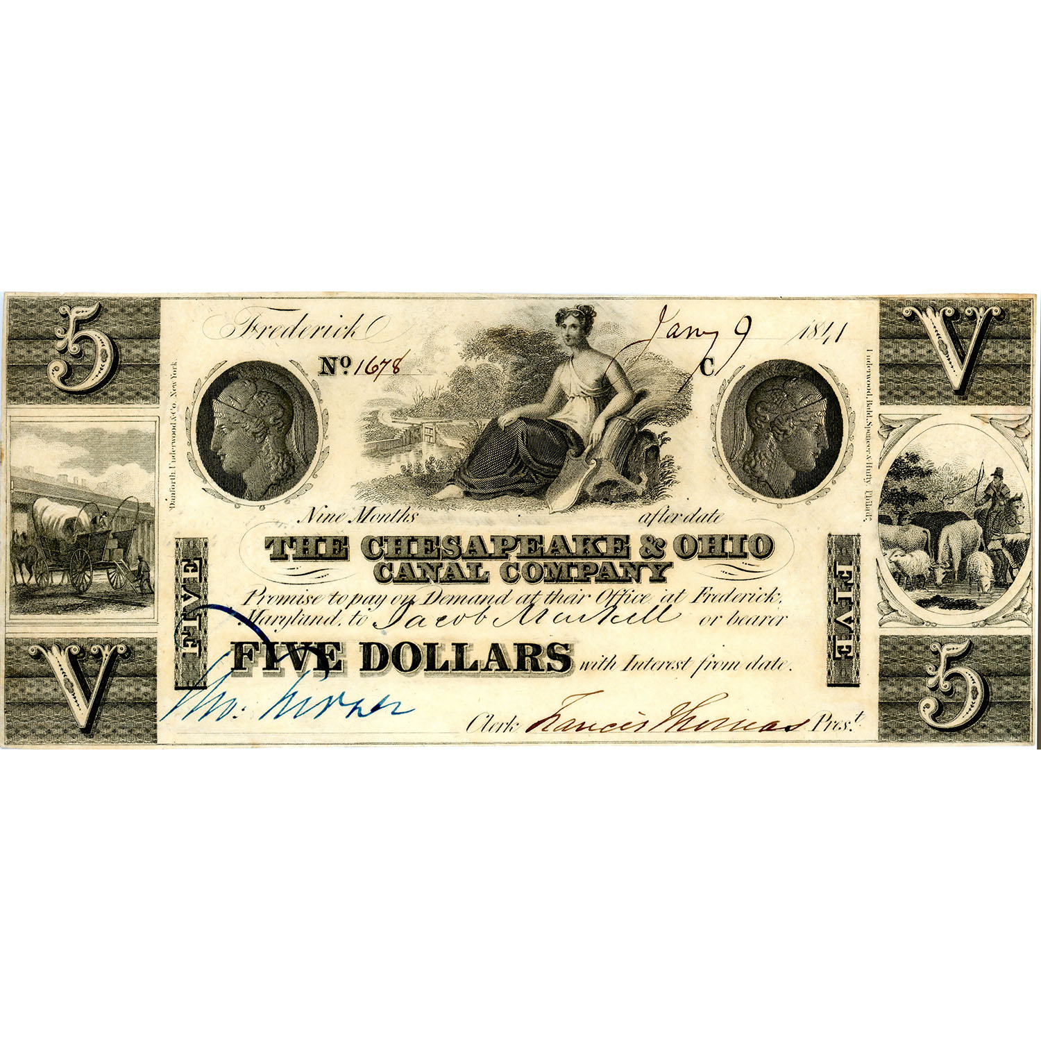 Maryland Frederick 1841 $5 Chesapeake & Ohio Canal Company AU
