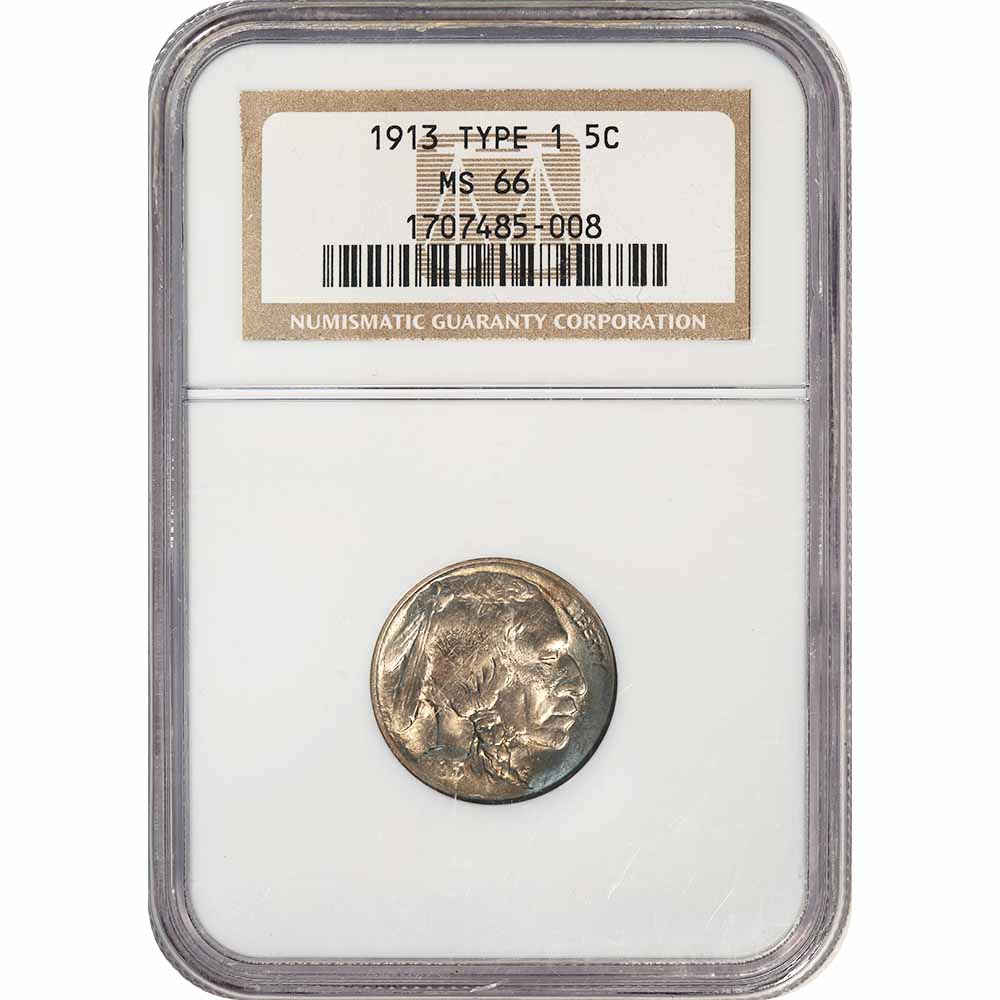 Certified Buffalo Nickel 1913 Type 1 MS66 NGC