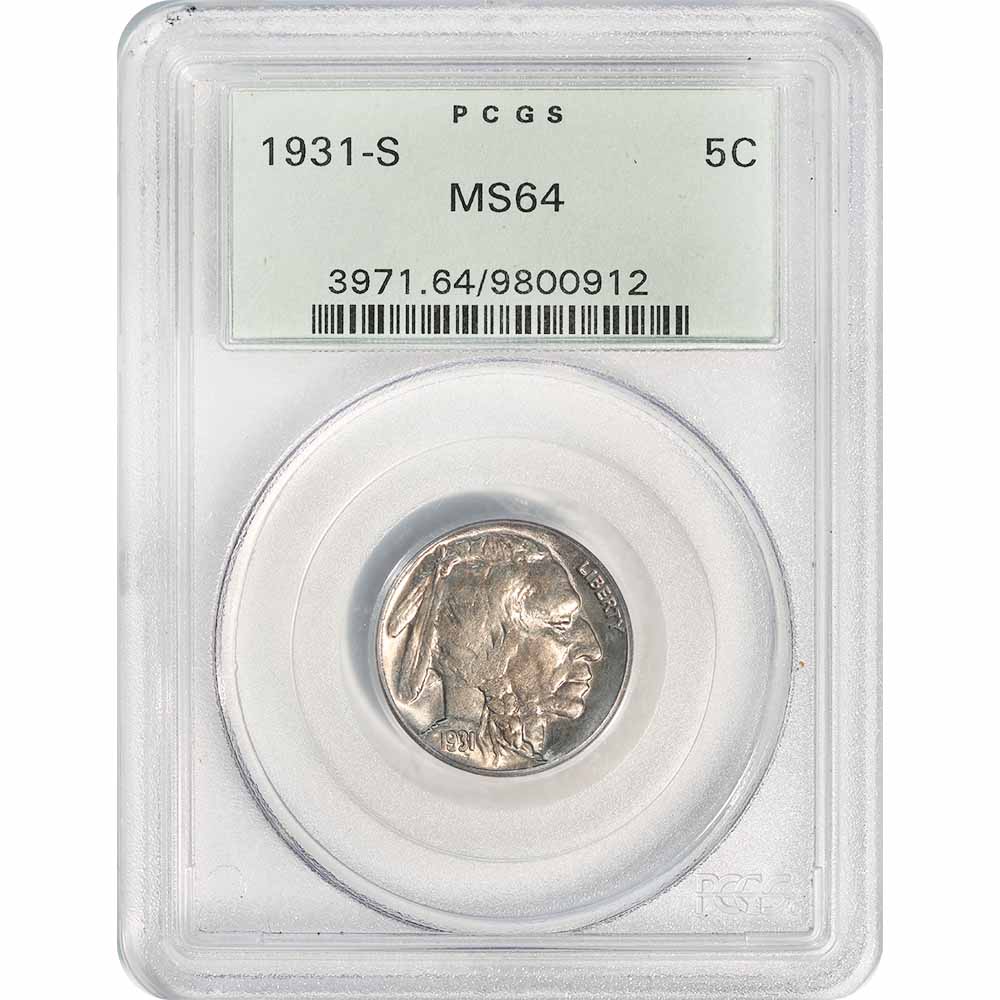 Certified Buffalo Nickel 1931-S MS64 PCGS