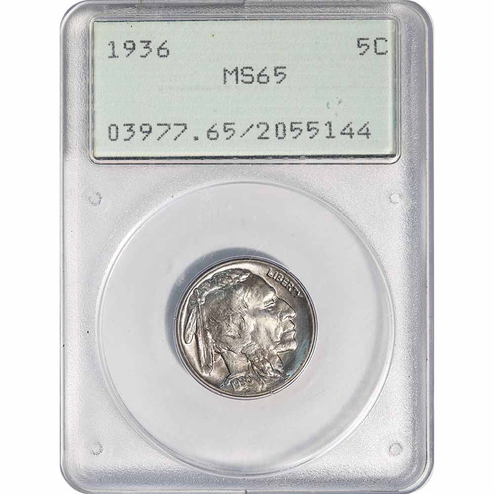 Certified Buffalo Nickel 1936 MS65 PCGS rattler