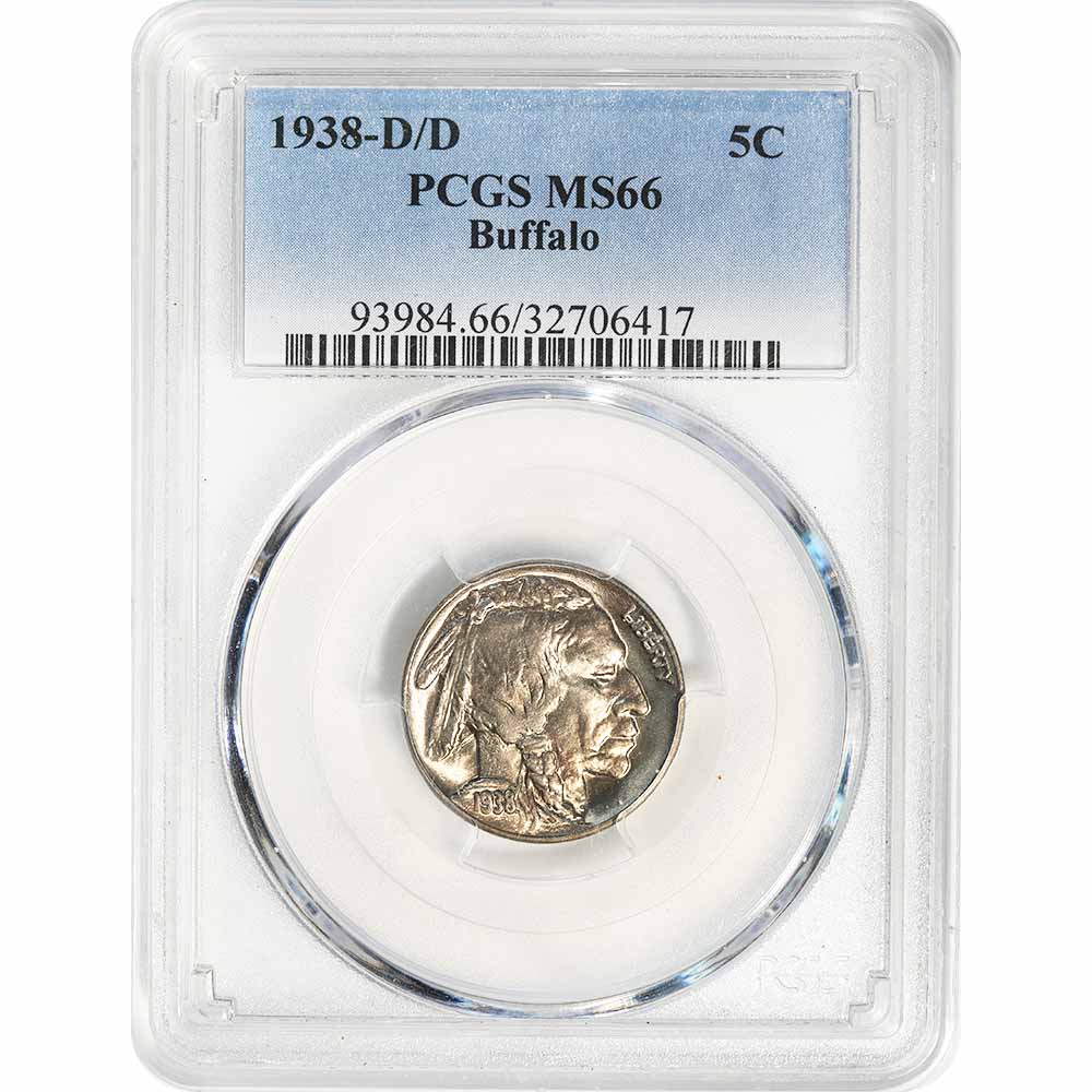 Certified Buffalo Nickel 1938-D over D MS66 PCGS