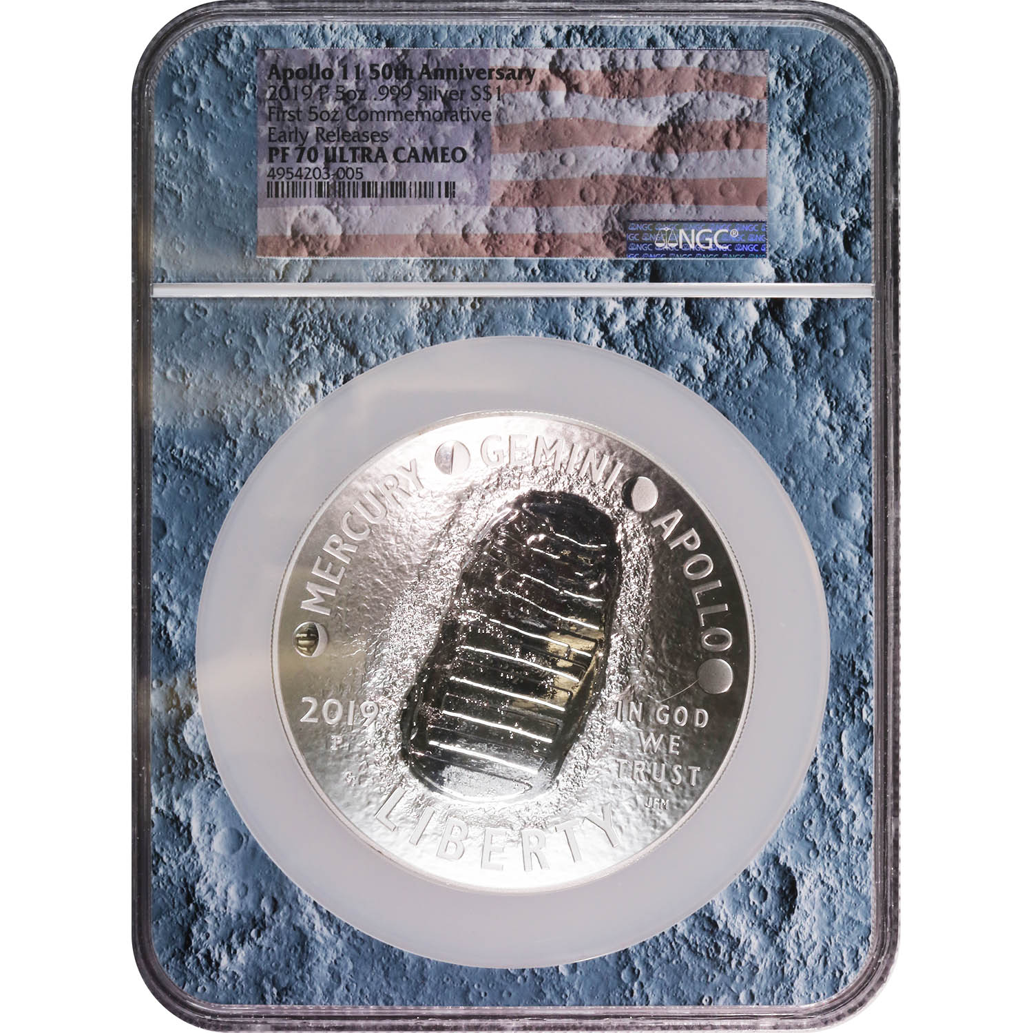 Apollo 11 Five Ounce Silver 2019 PF70 NGC