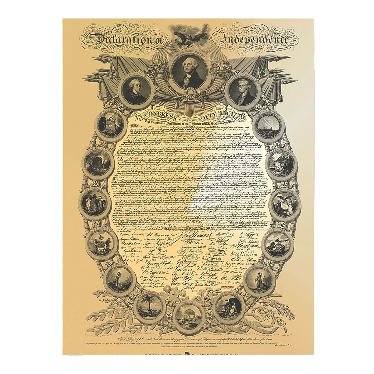 The Binns Declaration of Independence 600MG .999 Gold 18x24