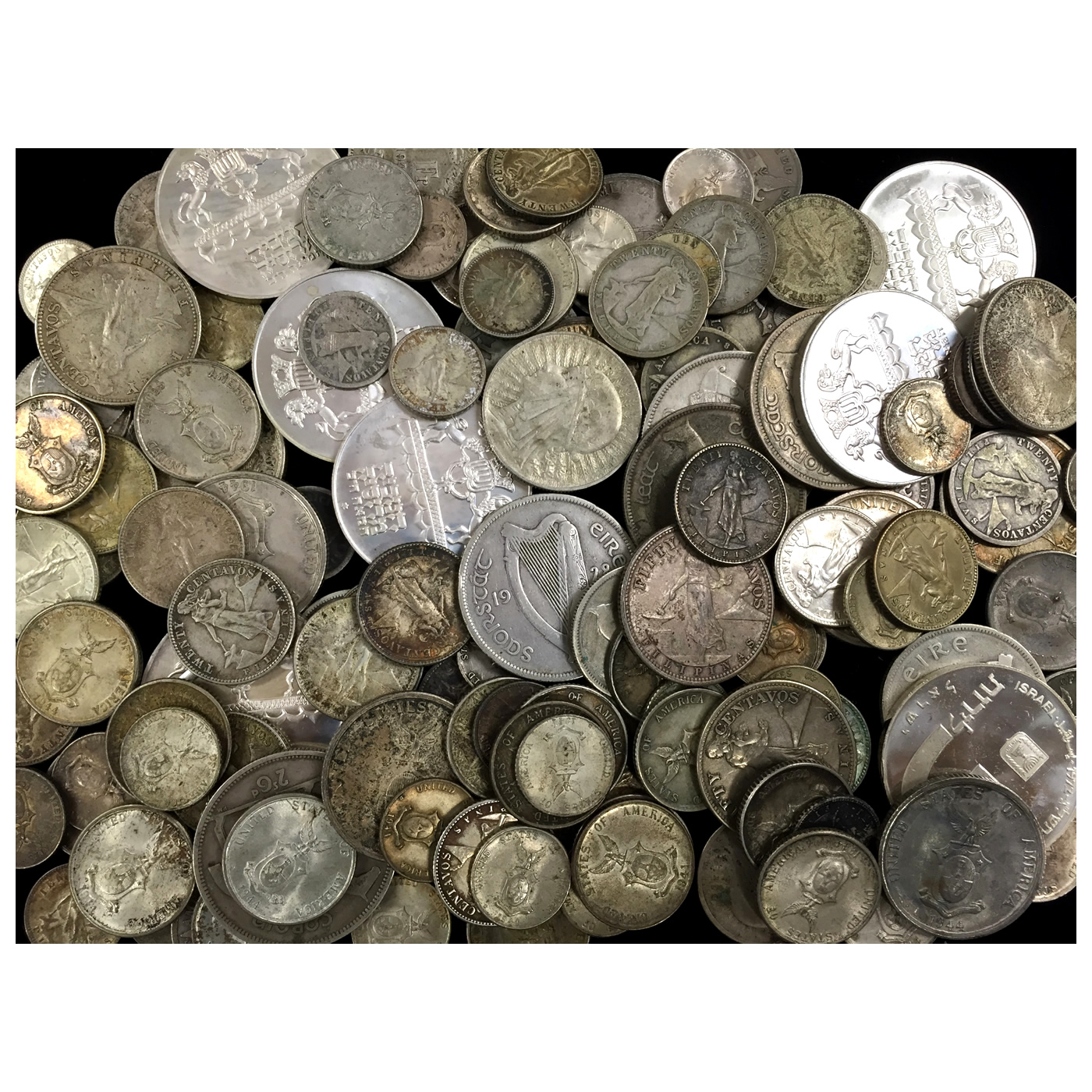 10 ounces 75% pure silver world coins