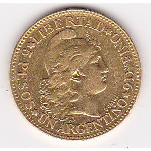 Argentina 1 argentino gold 5 Pesos 1881-1896