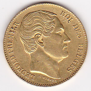 Belgium 20 francs gold 1865 XF