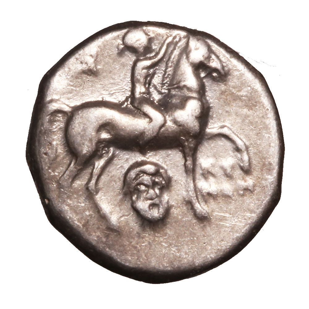 Calabria Tarentum AR Nomos 272-235 B.C. XF Boy on Horse-Taras on Dolphin Vlasto 859