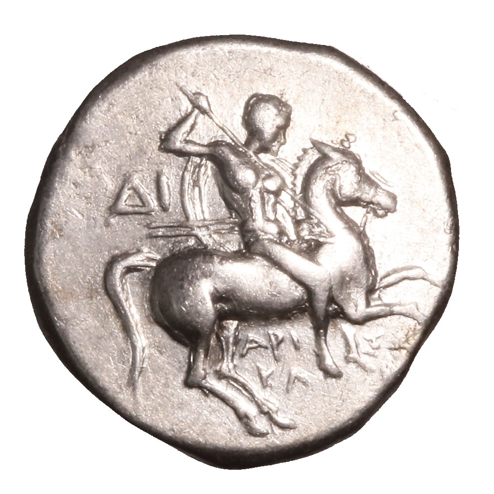 Calabria Tarentum AR Nomos 272-235 B.C. Warrior on Horse-Taras on Dolphin Vlasto 877