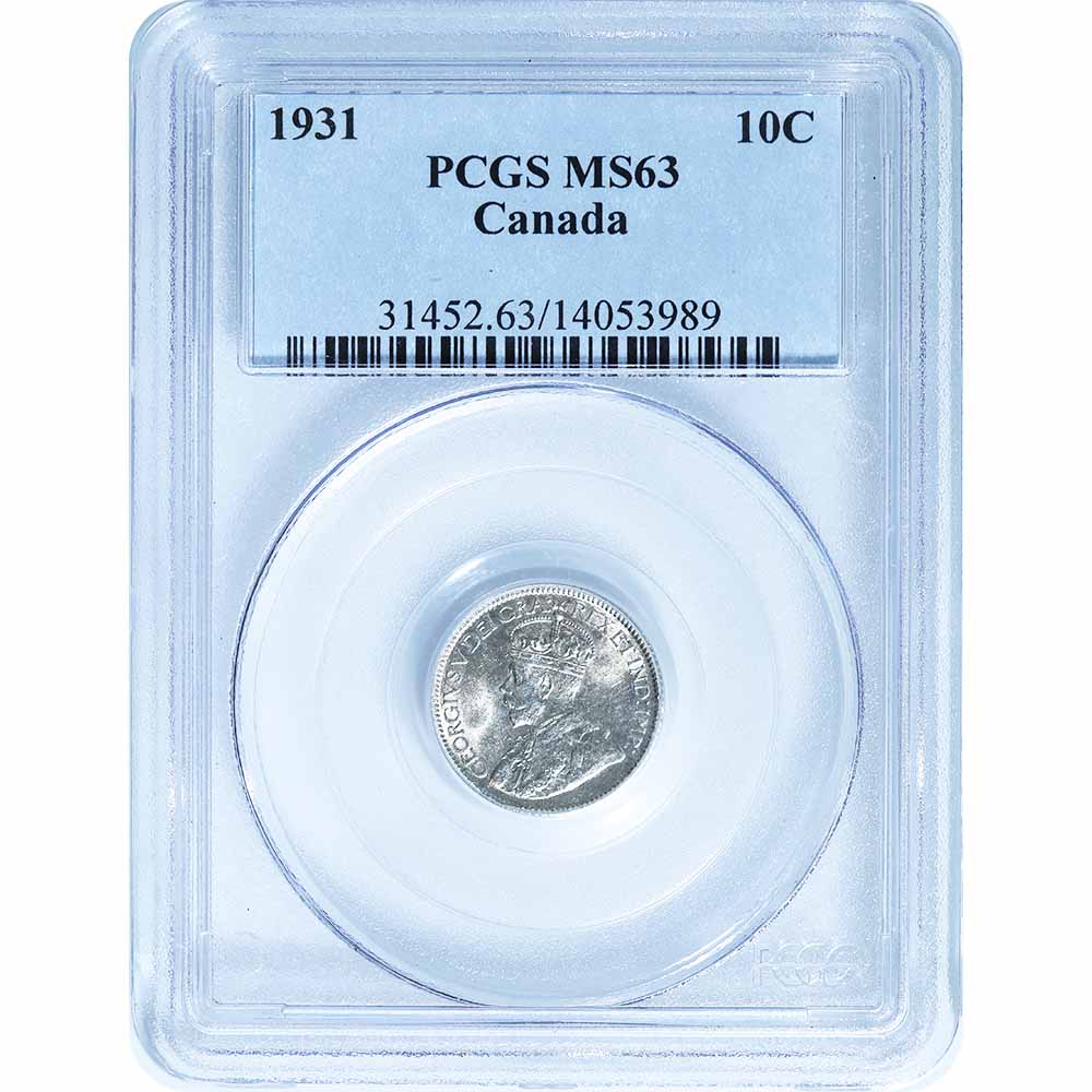 Canada 10 Cents Silver 1931 MS63 PCGS