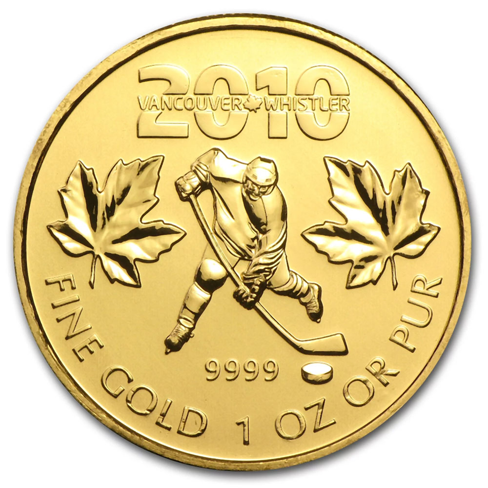 Canada 1 Ounce Gold $50 2010 Olympic Hockey BU