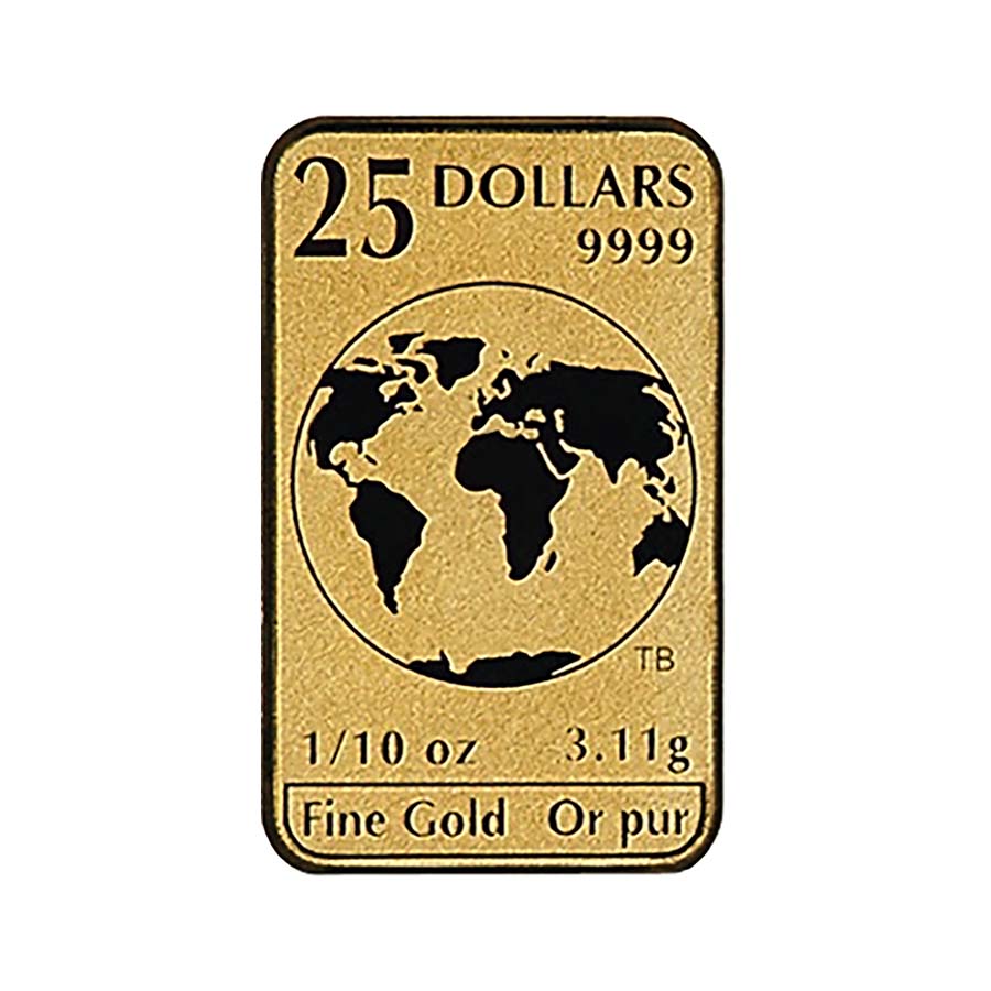 Canada $25 Tenth Ounce Gold Bar 2016 .9999 Fine World Map