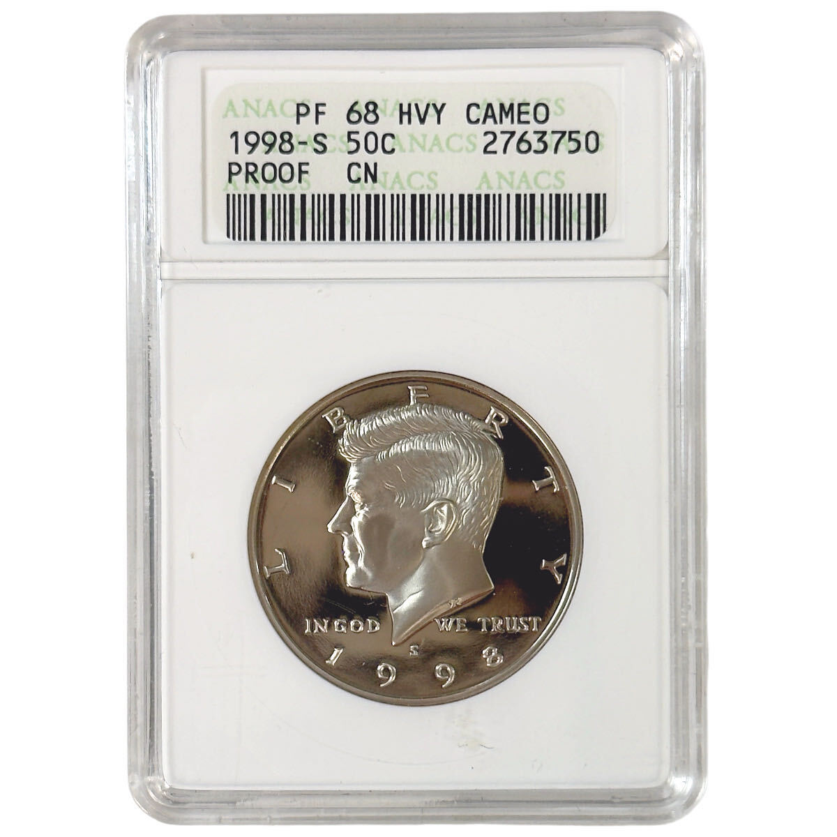 Certified Proof Kennedy Half Dollar 1998-S PF68 Heavy Cameo ANACS