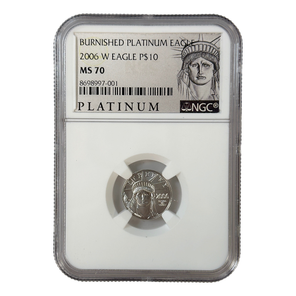 Certified Burnished Platinum American Eagle 2006-W One Tenth Ounce MS70 NGC