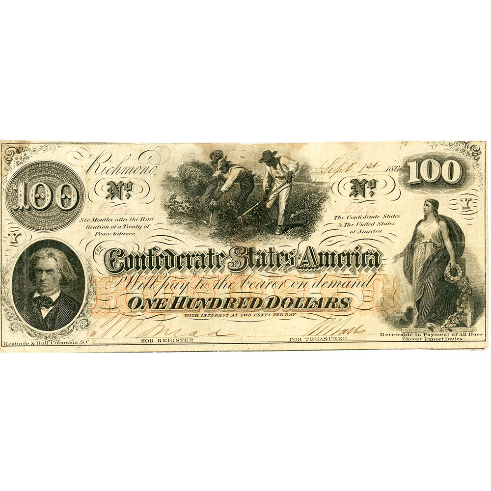 $100 1862 Confederate Note T-41 VF