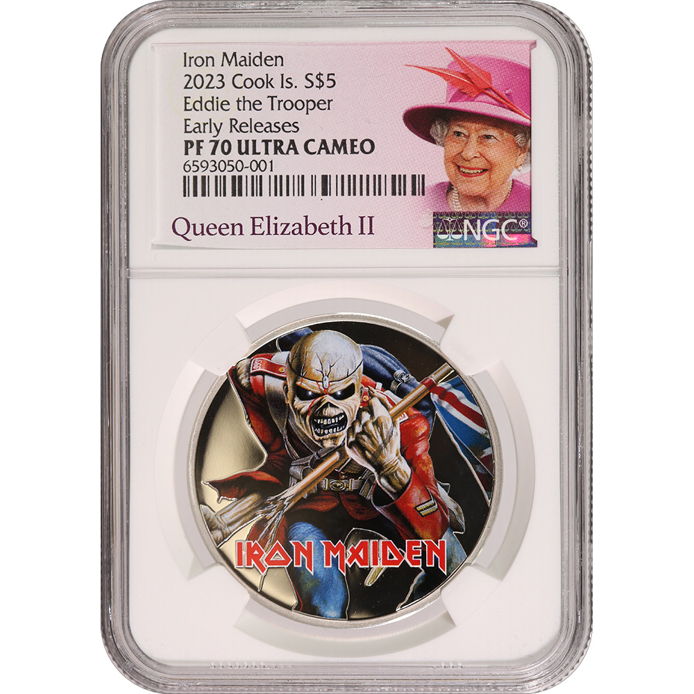 Cook Islands $5 Silver 2023 Iron Maiden--Eddie the Trooper PF70 NGC