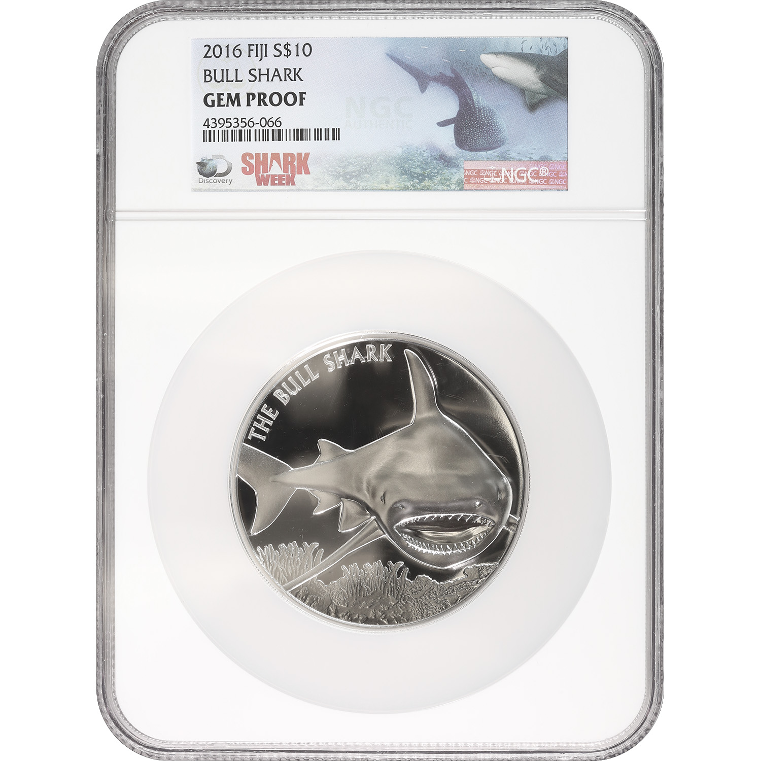 Fiji $10 Five Ounce Silver Bull Shark 2016 PF NGC