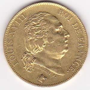 France 40 francs gold 1818W Louis XVII