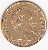 France 5 francs gold Napoleon III 1856-1869 VF