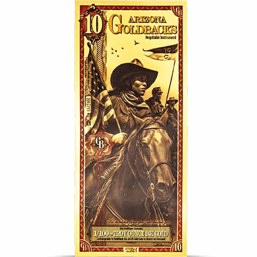 Arizona 10 Goldbacks Gold Foil Note 1/100 Troy Ounce