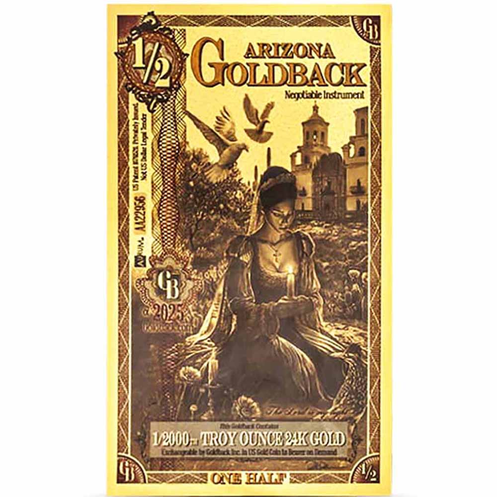 Arizona 1/2 Goldback Gold Foil Note 1/2000 Troy Ounce