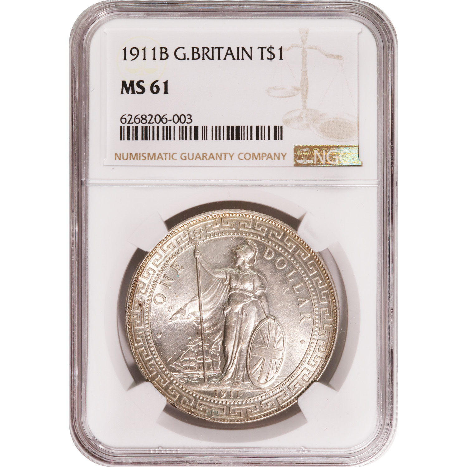 Great Britain Silver Trade Dollar 1911-B MS61 NGC