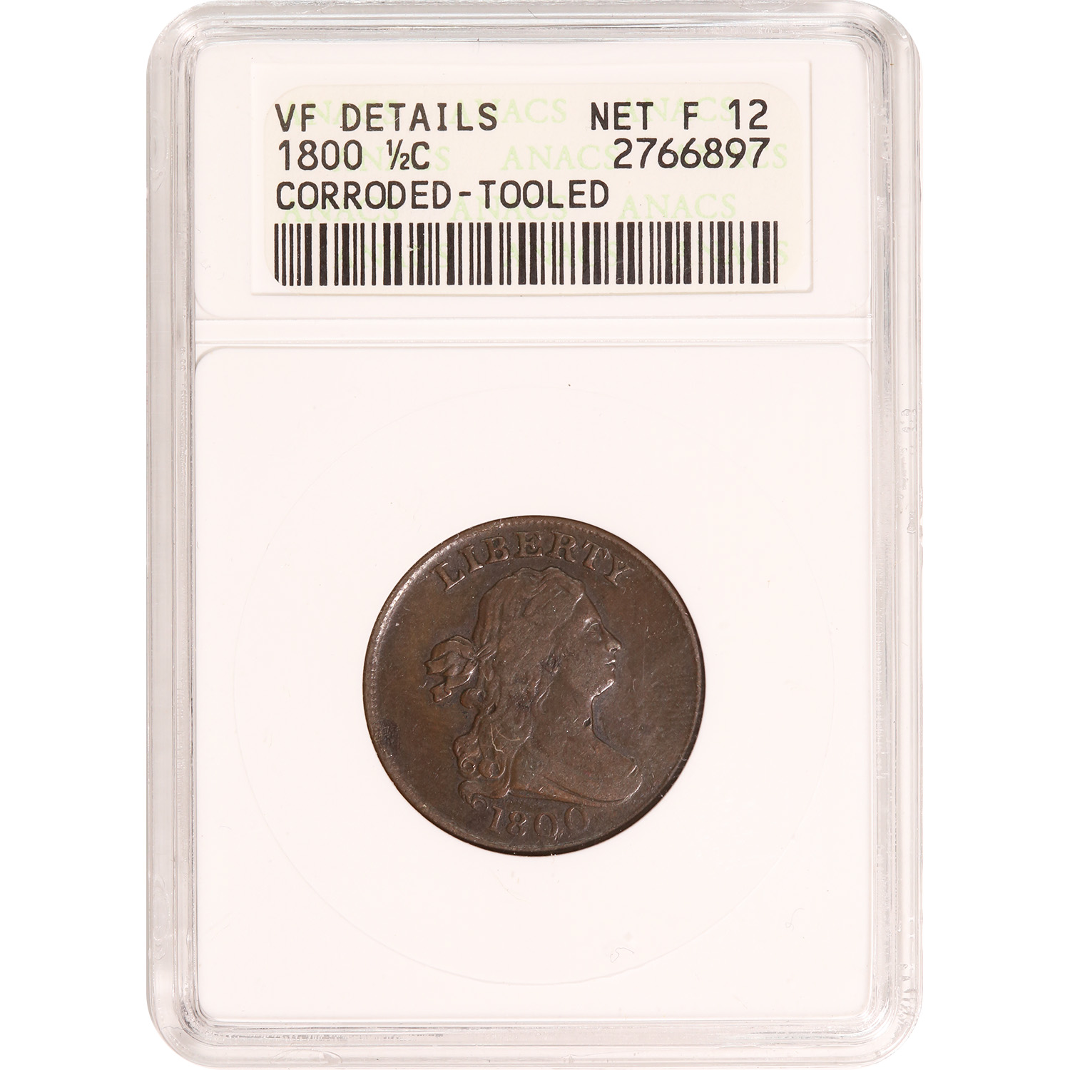 Certified Half Cent 1800 VF Details ANACS