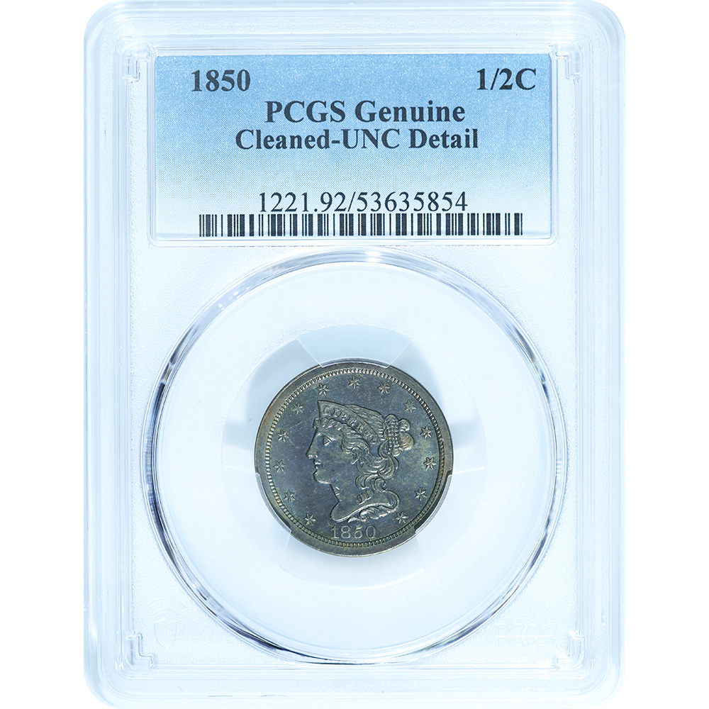Certified Half Cent 1850 UNC details PCGS