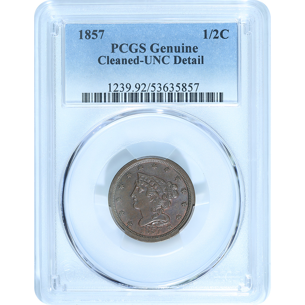Certified Half Cent 1857 UNC details PCGS